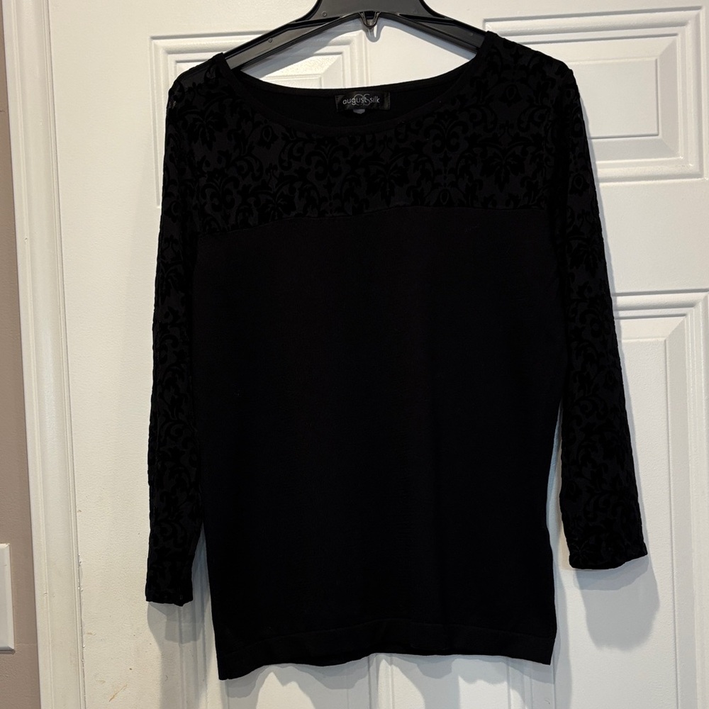 August Silk Black Textured Women's Blouse